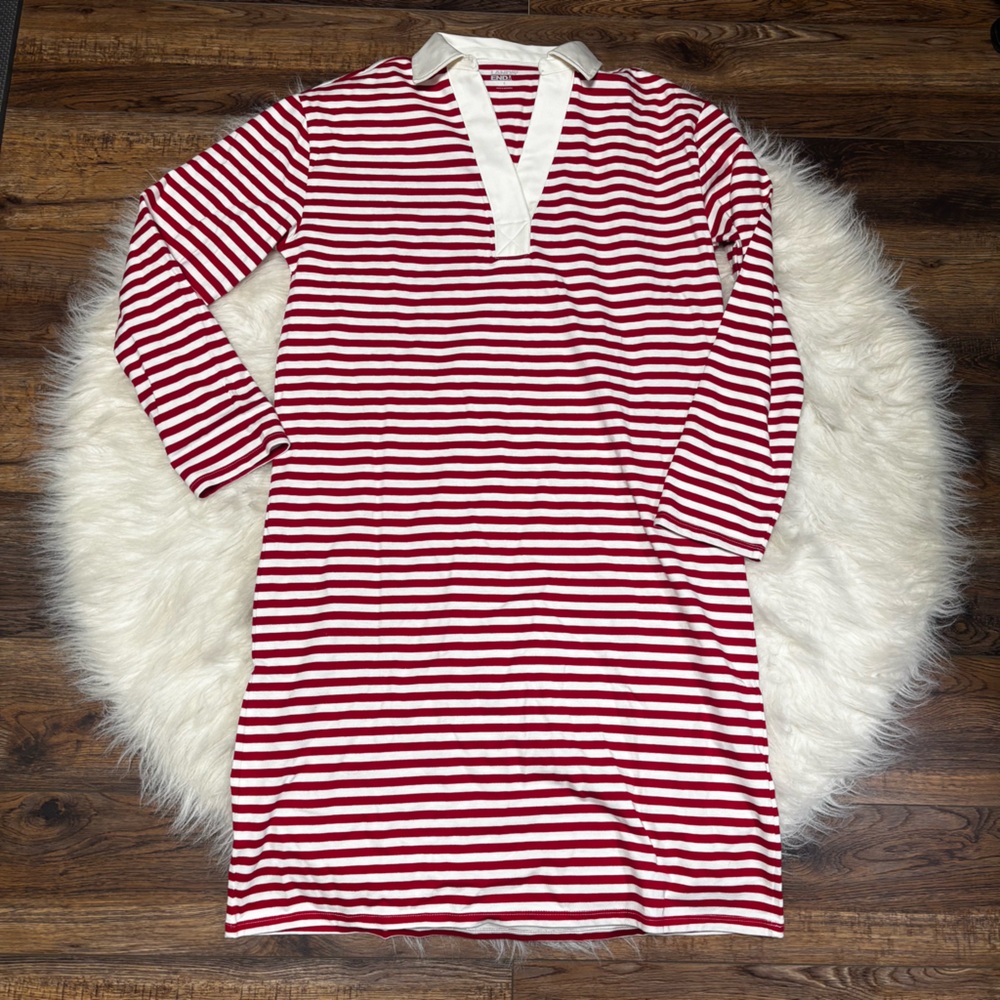 Land’s End Long Sleeve Tee Shirt Dress with White & Red Stripes size Small